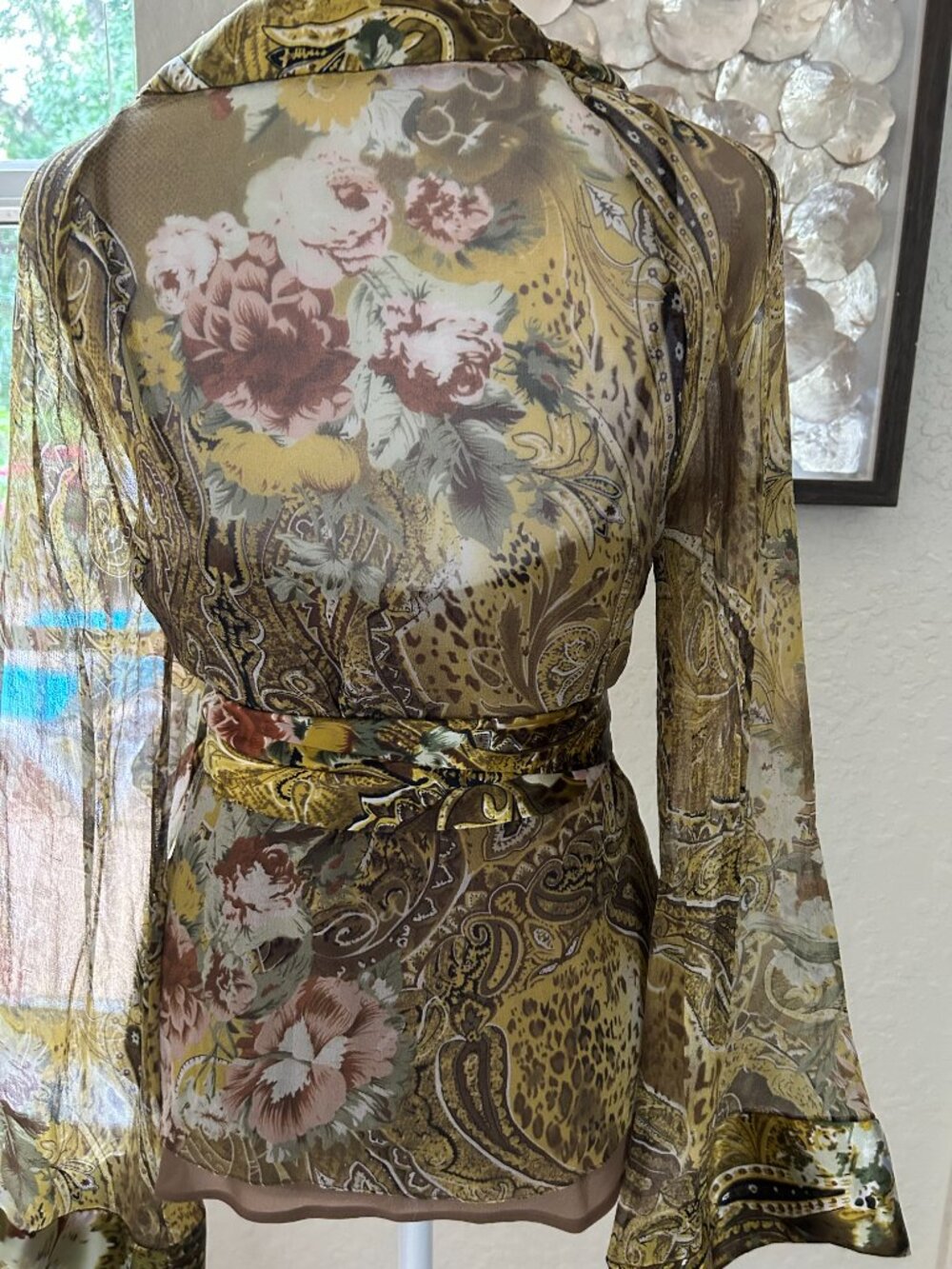 Vintage Ice Silk Floral Wrap Blouse - Picture 7 of 8